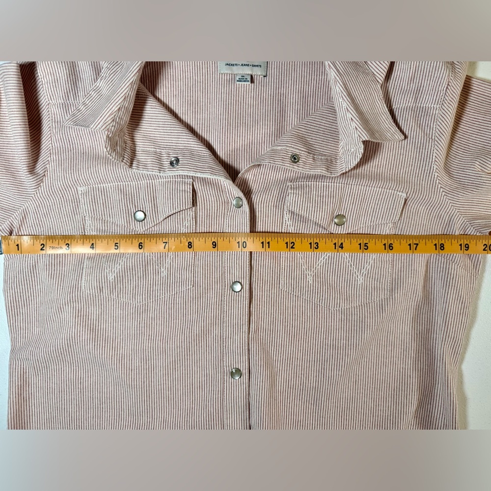 Wrangler Western Snap Shirt Women’s M Red Pinstripe Cotton Cowboy Top - Picture 9 of 11